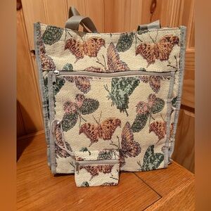 Vintage Butterfly Tapestry Tote Bag with coin Pouch